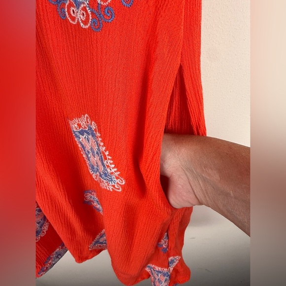 Miss Me Orange Sleeveless Shirt Dress Pockets Embroidered Women's Size M BOHO - Picture 6 of 12